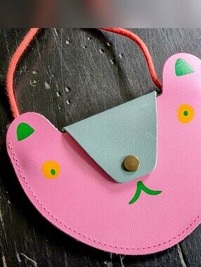 Ark Colour Design Leather Pink & Blue Cat Pocket Coin Purse Whimsical Unique